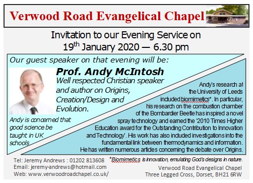 Invitation to hear Prof. Andy McIntosh