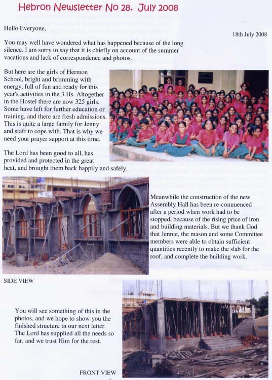 Hebron Newletter No 28 side 1