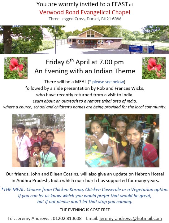 Invite to Indian Evening - Friday 6th April 7.00 pm